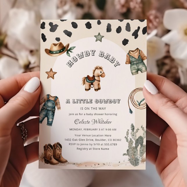 Beige western liten cowboy-barnkalas inbjudningar (Skapare uppladdad)