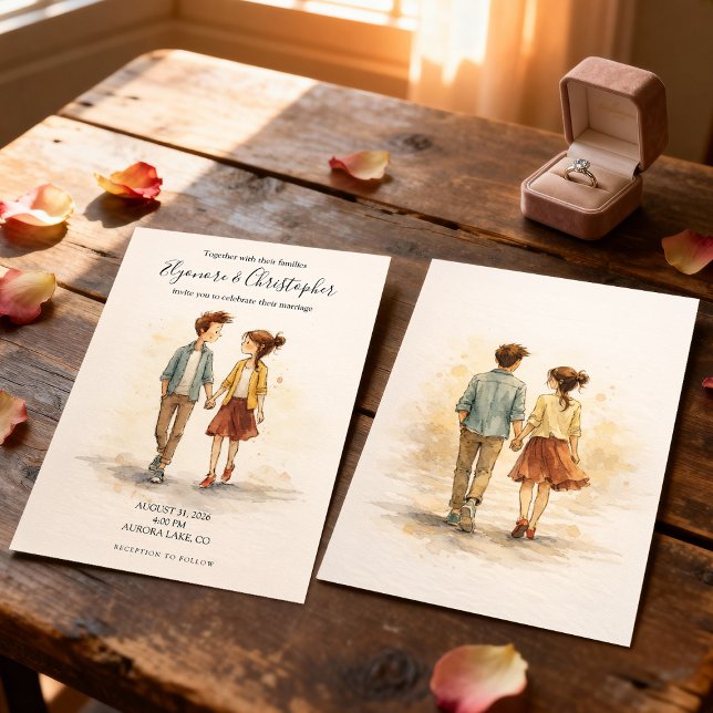 Beige Whimsical Watercolor Romantic Couple Wedding Inbjudningar (Skapare uppladdad)