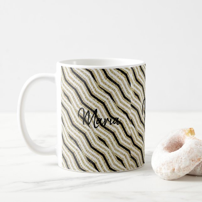 Beige White Black Rand Mugg (Med munk)