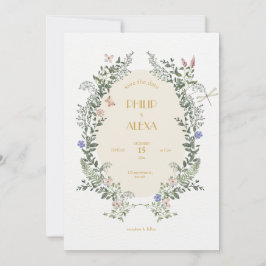 Beige White Blommigt Elegant Classic Bröllop Inbjudningar