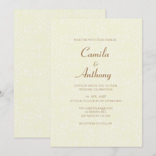Beige White Blommönster Fullt Print Gräns Weddi Inbjudningar