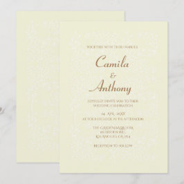 Beige White Blommönster Skriv ut Gräns Bröllop Inbjudningar