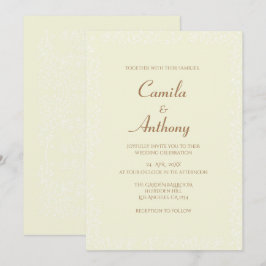 Beige White Blommönster Skriv ut Gräns Bröllop Inbjudningar
