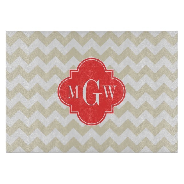 Beige White Chevron Coral Quatrefoil 3 Monogram (Framsidan)