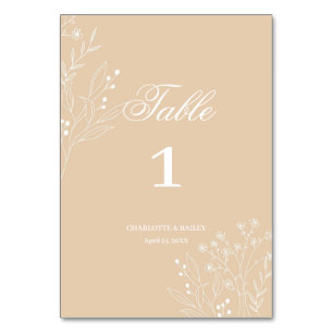 Beige White Corner Blommigt Boho Bröllop Bordsnummer