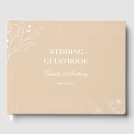 Beige White Corner Blommigt Boho Bröllop Gästböcker