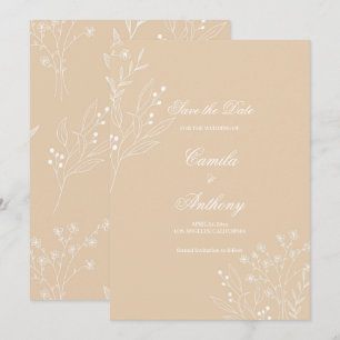 Beige White Corner Blommigt Boho Bröllop Inbjudningar