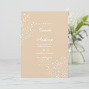 Beige White Corner Blommigt Boho Bröllop Inbjudningar