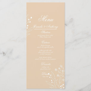 Beige White Corner Blommigt Boho Bröllop Meny