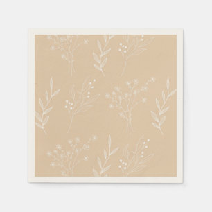 Beige White Corner Blommigt Boho Bröllop Pappersservett