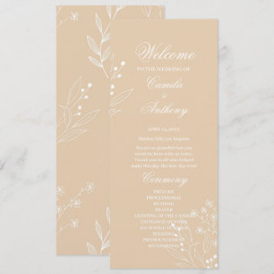 Beige White Corner Blommigt Boho Bröllop Program