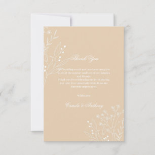Beige White Corner Blommigt Boho Bröllop Tack Kort