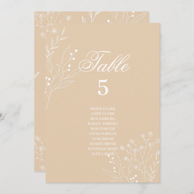 Beige White Corner Blommigt Boho Seating Charts Inbjudningar (Fram/baksida)