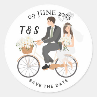 "Beige & White Illustrative Save Date Runt Klistermärke