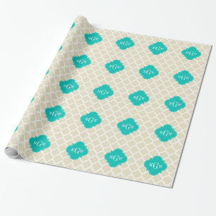Beige White LG Chevron Teal Namn Monogram Presentpapper