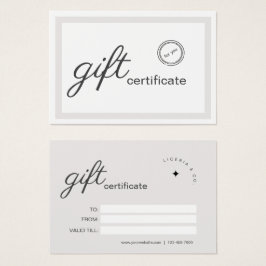 Beige White Minimalistic Business Gift Certificate Visitkort