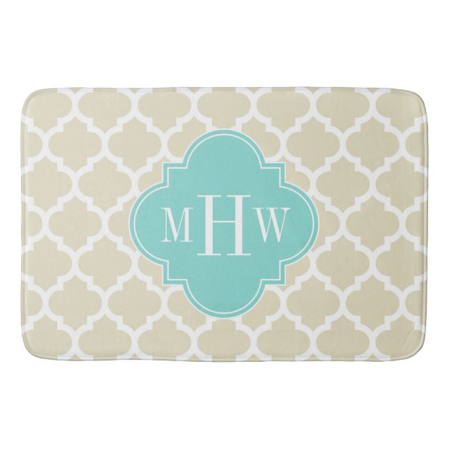Beige, White Moroccan #5 Aqua 3 Initial Monogram Badrumsmatta (Framsidan)