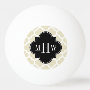 Beige, White Moroccan #5 Black 3 Initial Monogram Pingisboll