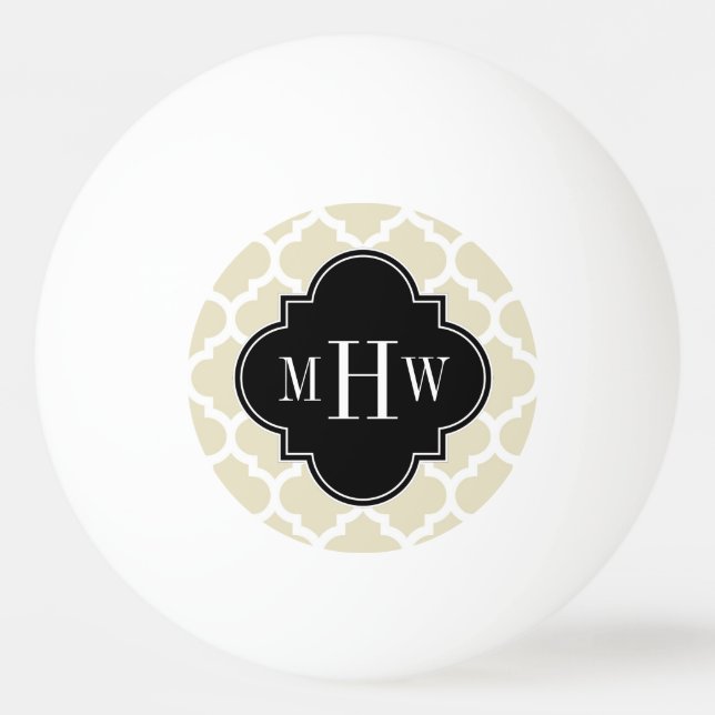 Beige, White Moroccan #5 Black 3 Initial Monogram Pingisboll (Framsidan)