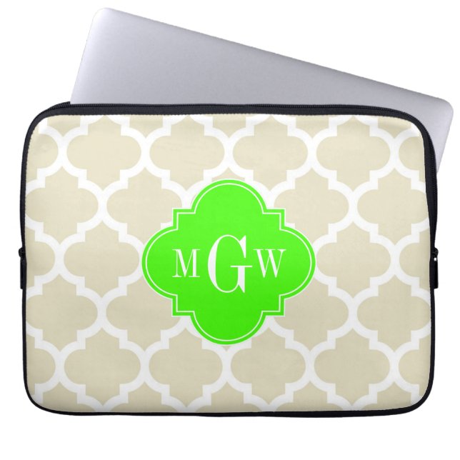 Beige, White Moroccan #5 Lime 3 Initial Monogram Laptop Fodral (Framsidan)