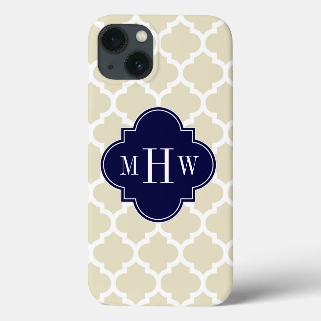 Beige, White Moroccan #5 Navy 3 Initial Monogram (Baksida)