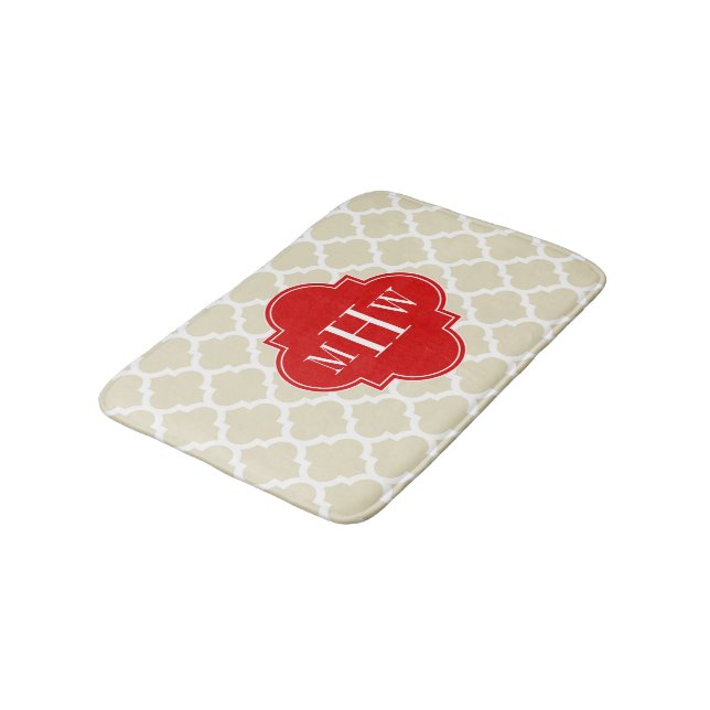 Beige, White Moroccan #5 Red 3 Initial Monogram Badrumsmatta (Vinklad)