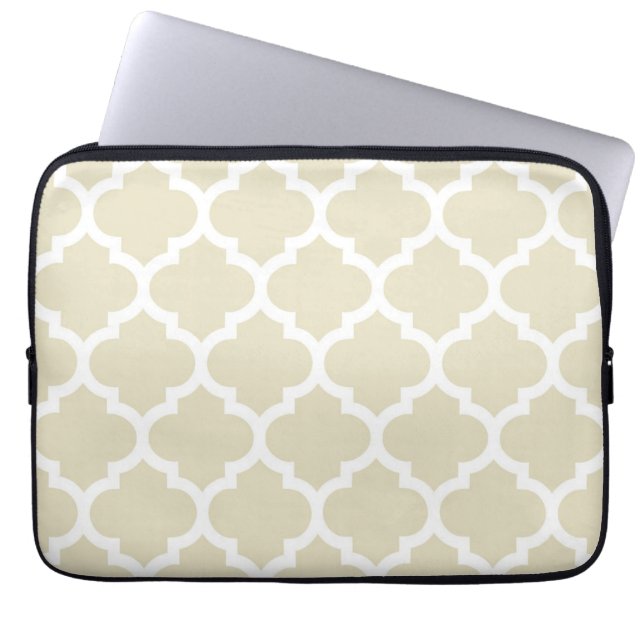 Beige White Moroccan Quatrefoil Mönster #5 Laptop Fodral (Framsidan)