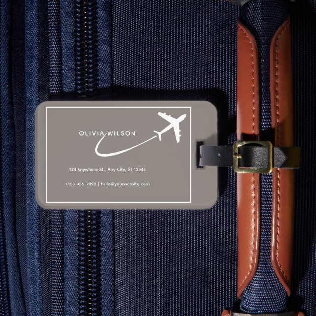 Beige White Simple Personlig Namn Luggage Tag Bagagebricka (Framsida Insitu 4)