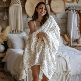 Beige & White Sparkling Quatrefoil Pattern Fleecefilt