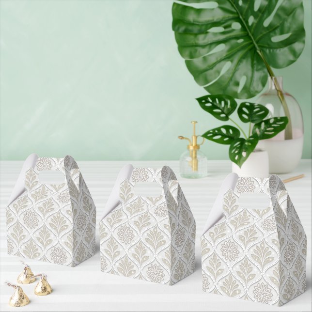 Beige & White Sparkling Quatrefoil Pattern Presentaskar (Multipel)