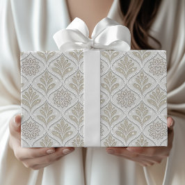 Beige & White Sparkling Quatrefoil Pattern Presentpapper