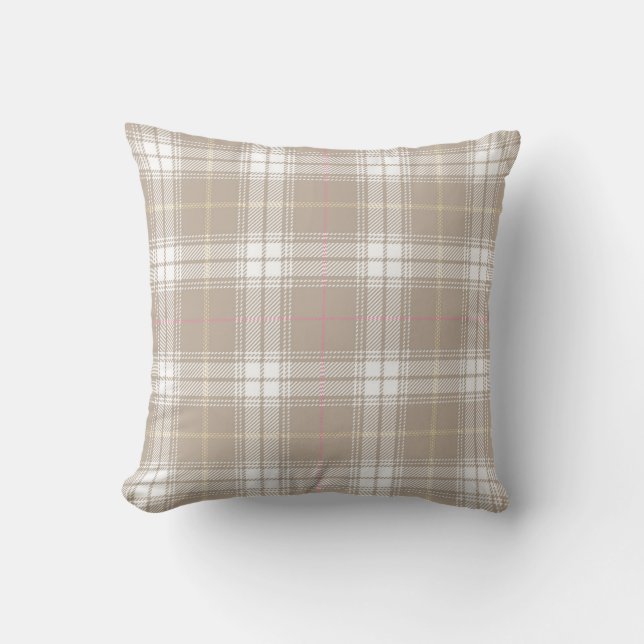 Beige White Tartan Play Mönster Rustic  Kudde (Framsida)