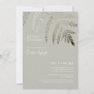 Beige White Text Neutralt Foliage Möhippa Inbjudningar