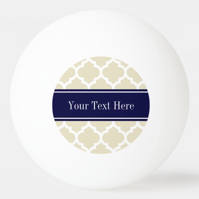 Beige Wht Moroccan #5 Navy Blue Namn Monogram Pingisboll (Framsidan)