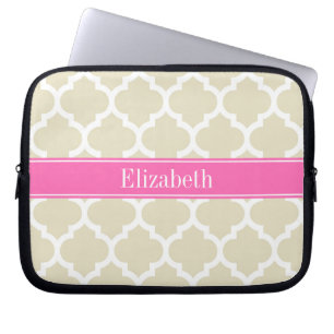 Beige Wht Moroccan #5 Shock rosa #2 Namn Monogram Laptop Sleeve
