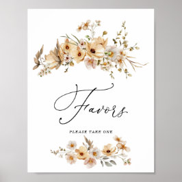 Beige Wild Flowers Bridal Shower Favors Sign Poster