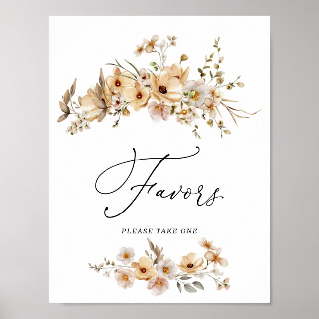 Beige Wild Flowers Bridal Shower Favors Sign Poster (Framsidan)