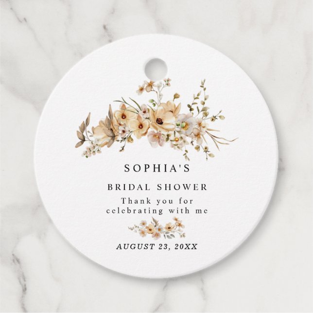 Beige Wild Flowers Bridal Shower Gåvor Etiketter (Framsida)