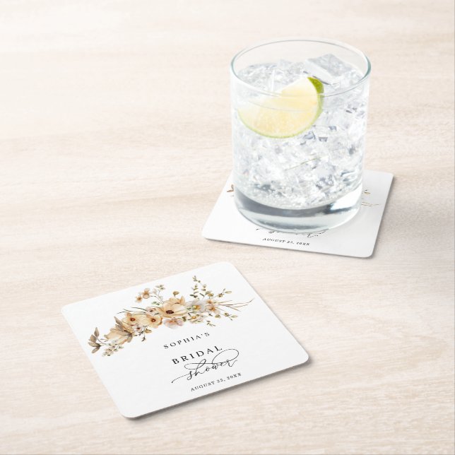 Beige Wild Flowers Bridal Shower Underlägg Papper Kvadrat (Insitu)