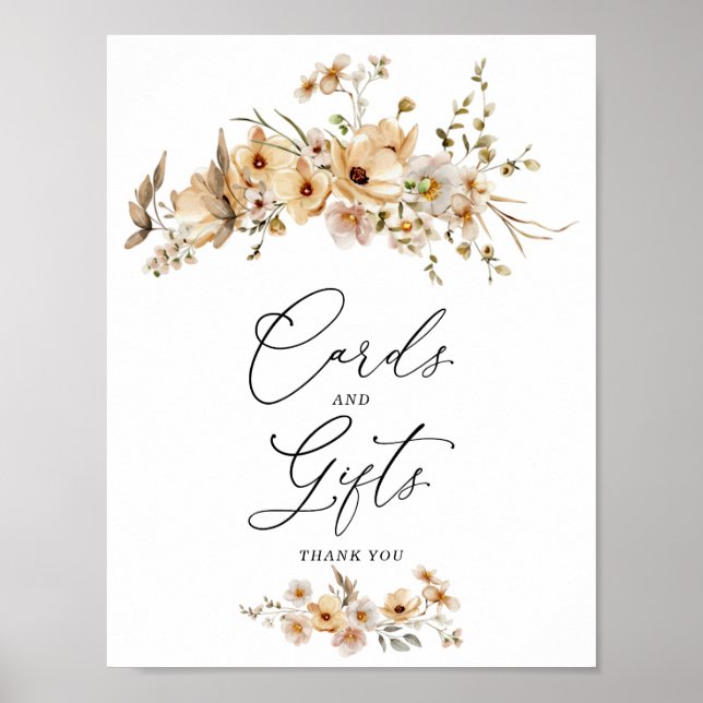 Beige Wild Flowers Cards & Gifts Sign Poster (Framsidan)