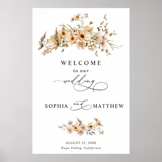 Beige Wild Flowers Wedding Poster (Framsidan)