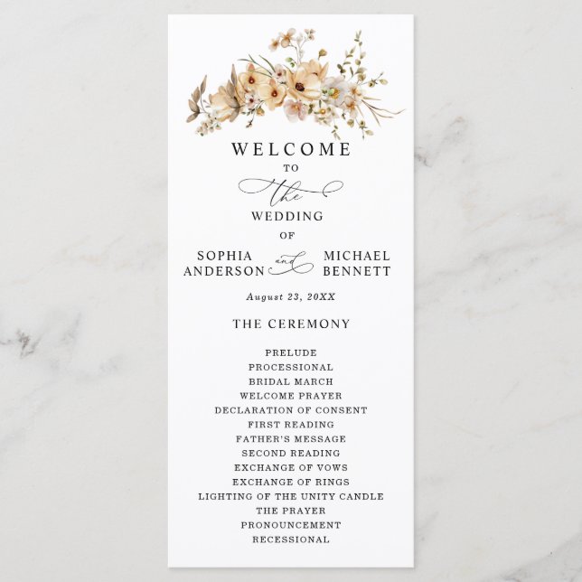 Beige Wild Flowers Wedding Program (Framsida)