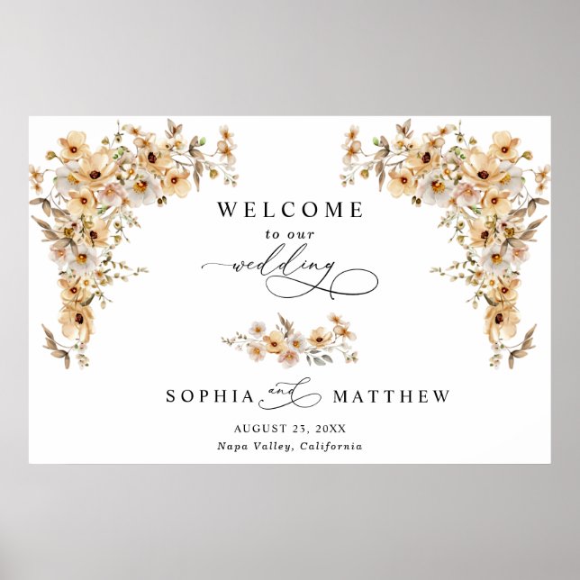 Beige Wild Flowers Welcome Wedding Poster (Framsidan)