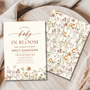Beige Wildblomma Baby i Bloom Baby Shower Inbjudningar