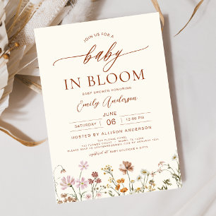 Beige Wildblomma Baby i Bloom Baby Shower Inbjudningar