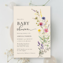 Beige Wildblomma Vår Blommigt Baby Shower Inbjudningar