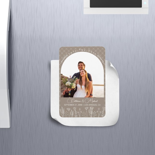 Beige Wildblomman Bohemian Arch Bröllop Magnet (Skapare uppladdad)