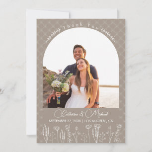 Beige Wildblomman Bohemian Arch Bröllop Tack Kort