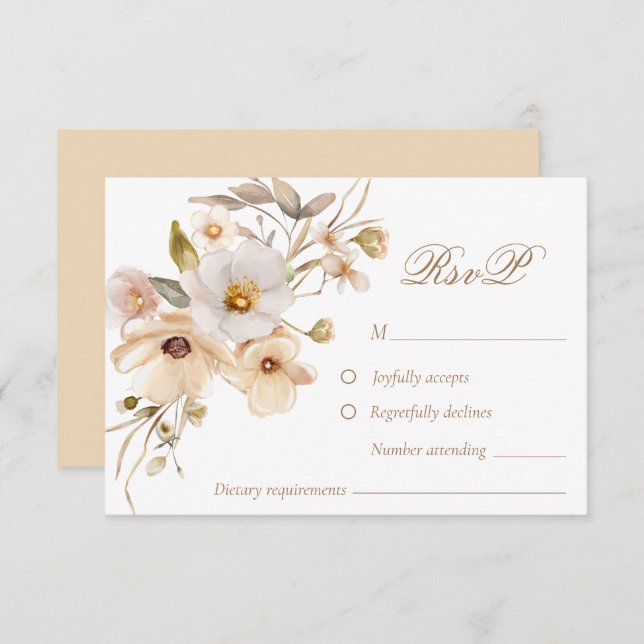 Beige WildblommNeutralt Boho Bröllop OSA Card (Fram/baksida)