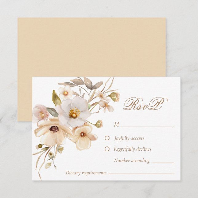 Beige WildblommNeutralt Boho Bröllop OSA Card Kort (Fram/baksida)